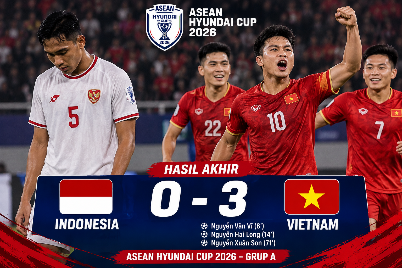Hasil Indonesia vs Vietnam 0-3 di Piala ASEAN 2026: Garuda Tumbang di Pakansari