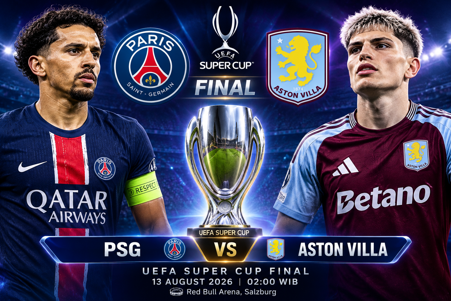 PSG vs Aston Villa: Duel Juara Eropa Berebut Takhta di Super Cup 2026