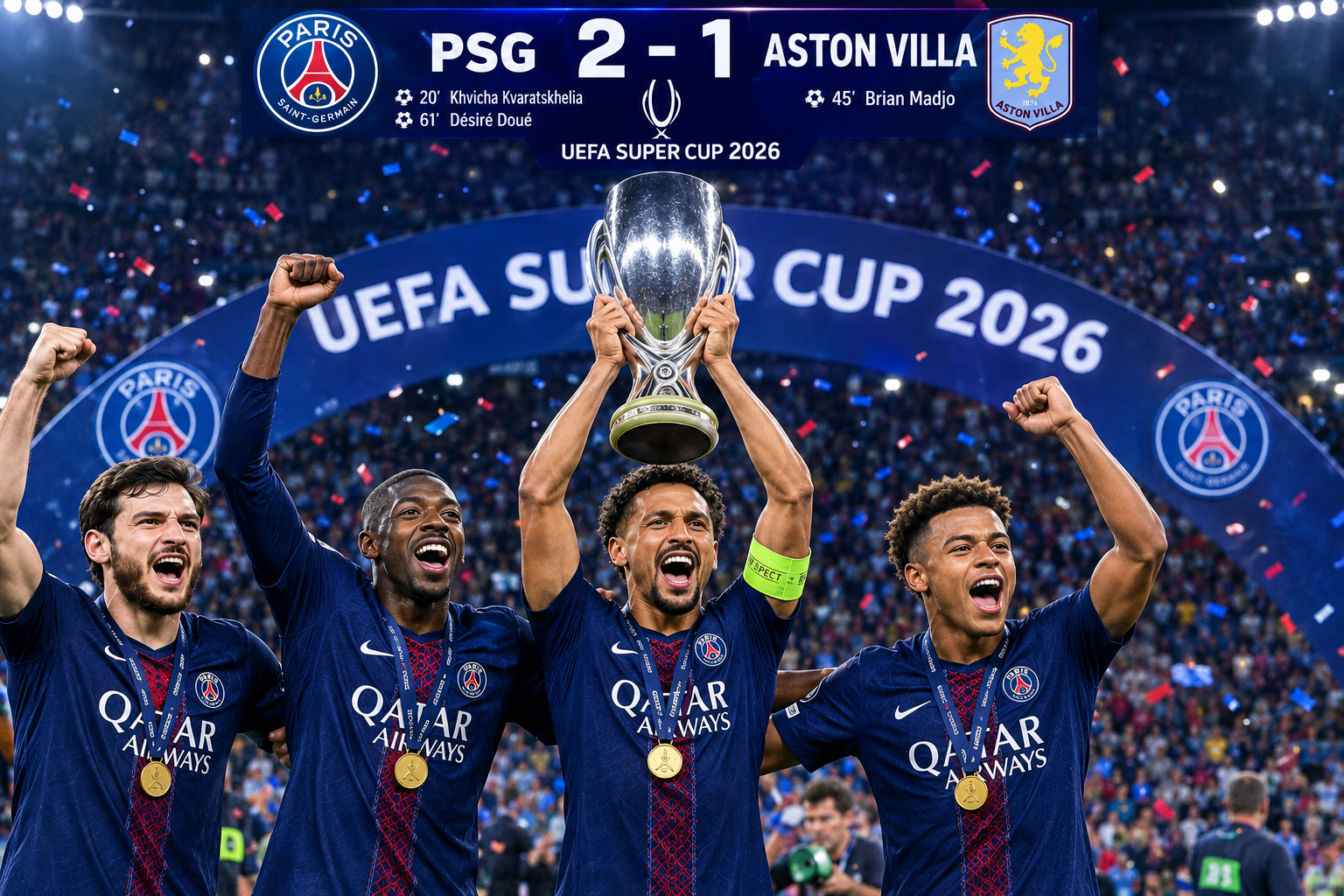 PSG 2-1 Aston Villa: Les Parisiens Pertahankan Gelar Piala Super Eropa 2026