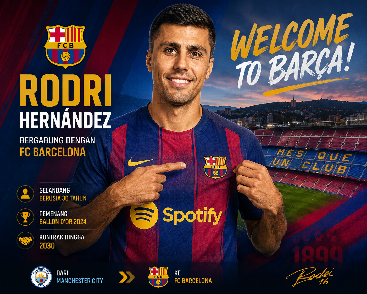 Rodri Selangkah Lagi ke Barcelona, Manchester City Sepakat Lepas Sang Ballon d’Or