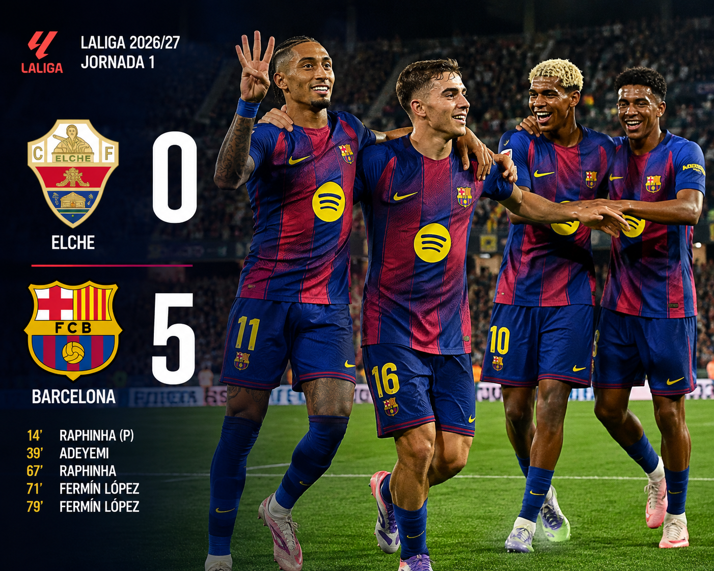Barcelona Buka Musim dengan Pesta Gol, Elche Tumbang 0-5