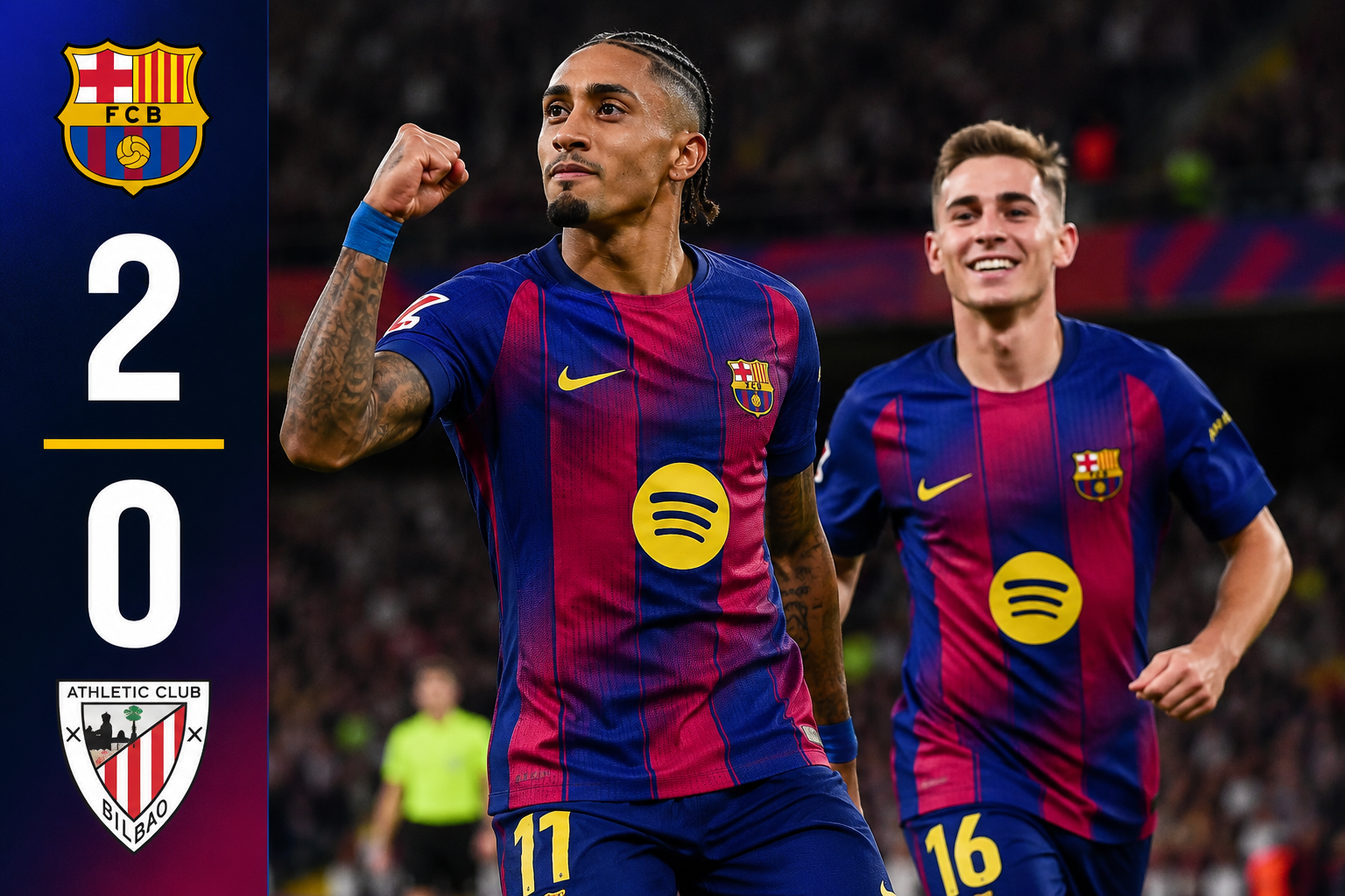 Barcelona Bungkam Bilbao 2-0! Raphinha dan Fermin Bawa Blaugrana Kuasai Puncak LaLiga