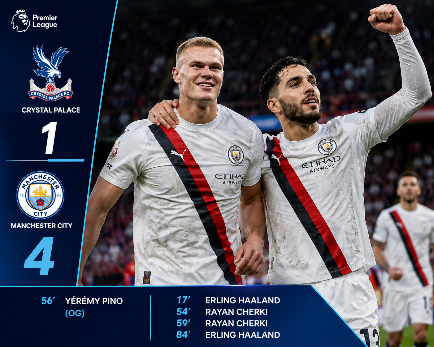 City Makin Ganas! Haaland-Cherki Cetak Brace, Palace Dihajar 4-1